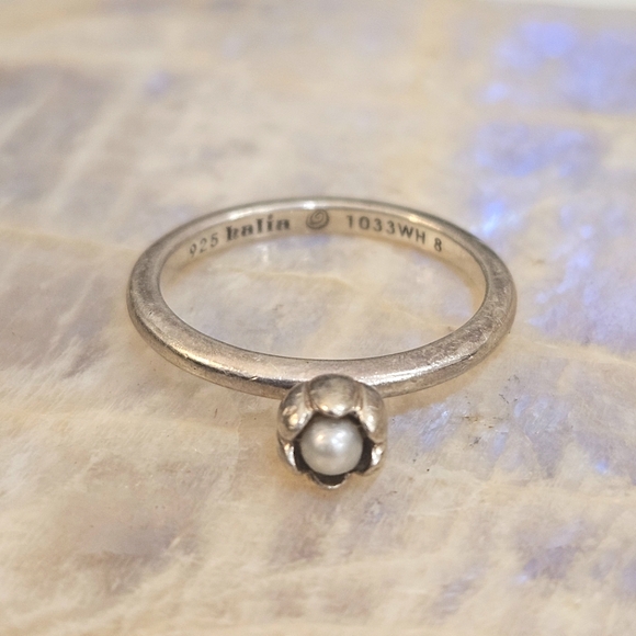 Halin Sterling Silver Deep Water Pearl Notes Stacking 925 Signed Stamped Ring 8 - Picture 1 of 9